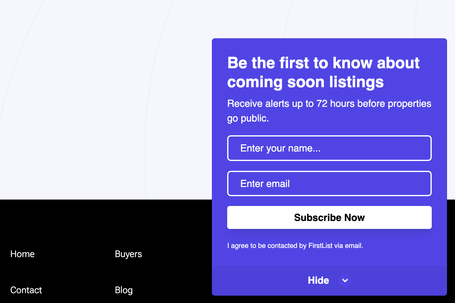 Example of the FirstList Website Pop-up